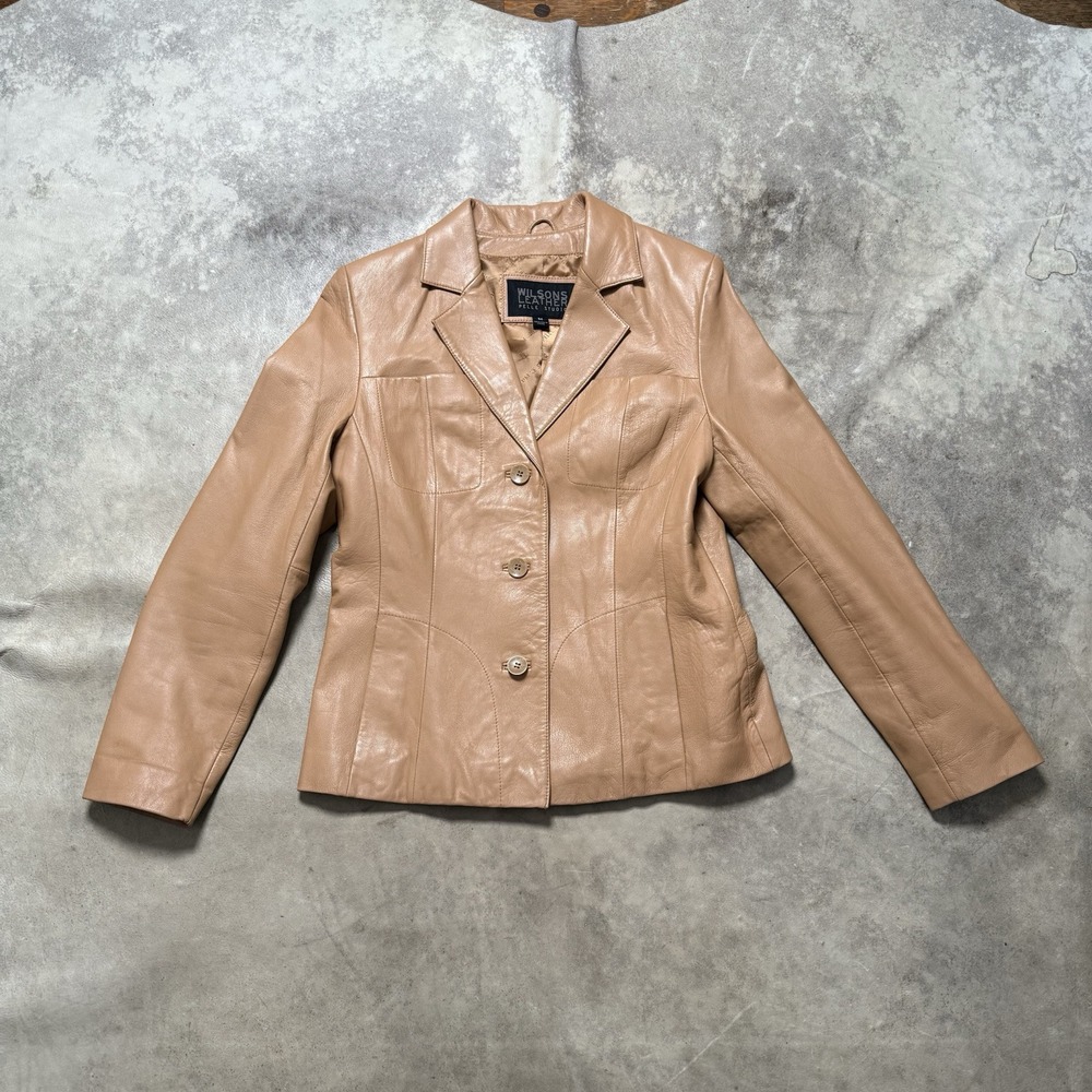 Wilsons Leather Jacket Womens Size Medium Brown Three Button Blazer